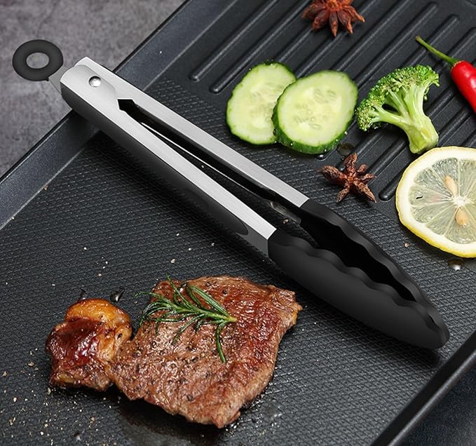 Kitchen Tongs for Cooking Locking Silicone Stainless Steel Buffet Serving Tongs, 7,9 and 12 Inch Silicone Spatula Non-stick,Heat Resistant 4 Pack