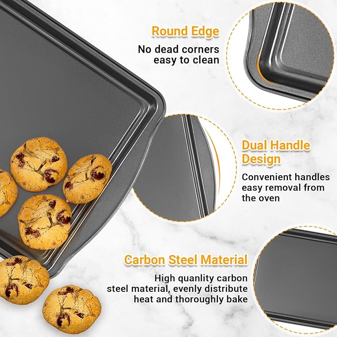 Baking Pan Set of 3 - Carbon Steel Baking Sheets Set, 13/15/17 Inch, Nonstick Cookie Sheets for Baking, Rust & Warp Resistant & Stackable, Nontoxic & Heavy Duty & Easy Clean