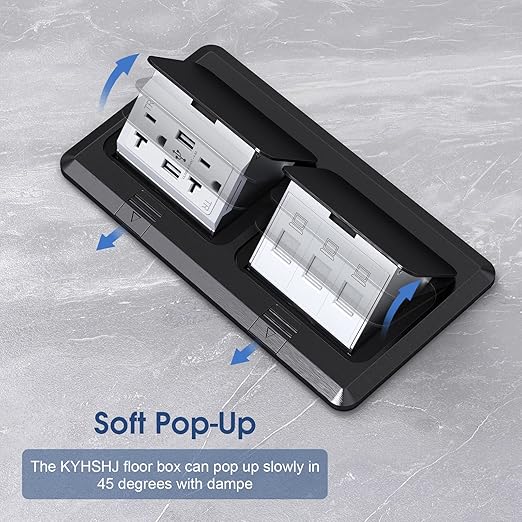 KYHSHJ Dual Pop-Up Floor Electrical Outlet Box Kit，20 Amp Stainless Steel USB TR Receptacle Outlet，3-Port RJ45 Datacom Receptacle，Waterproof Gasket with IP44 Waterproof Rating, ETL Listed, Black