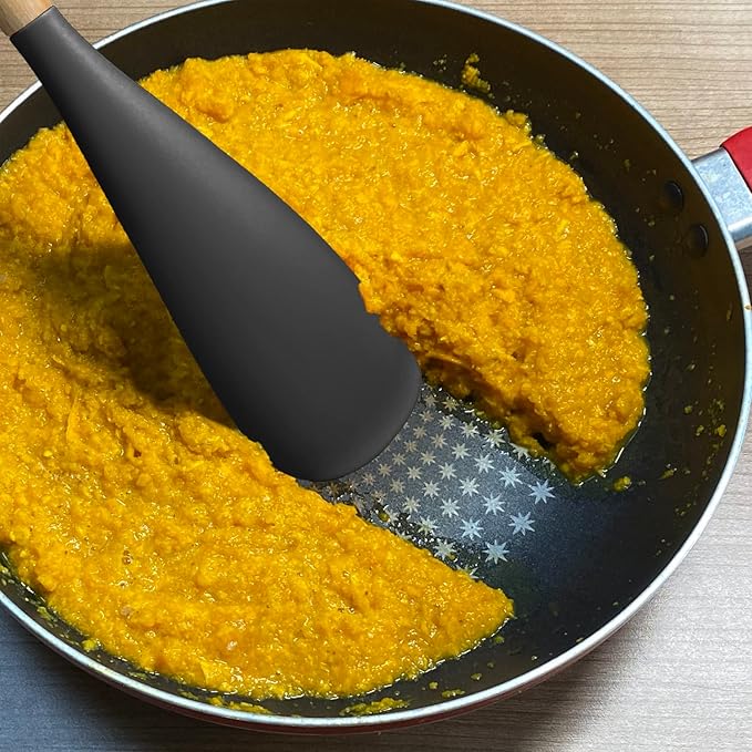 VOVOLY Cooking Spoon for Nonstick Cookingwares, Silicone Spoon Spoon for Mixing, Scoop, and Scrape, Black (13.4''+11.4" Black 2-Pack)