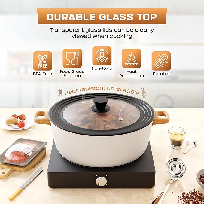 LSR Loreso Universal Pan Lid for Pots Pans and Skillets 12-15 Inch - Tempered Glass Pot Lid with Auto-Sizing Silicone Rim - Black