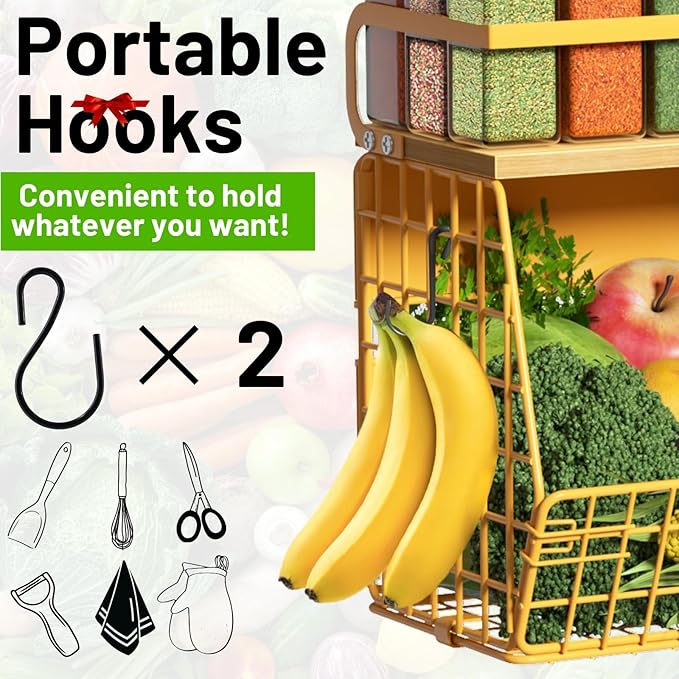 Magnetic Shelf for Fridge with Wood Lid, Fruit Potato and Onion Storage Bins, Pantry Organizers & Storage, Large Container Magnetic Spice Rack for Refrigerator, Kitchen Counter, Cabinet (Yellow, 1)