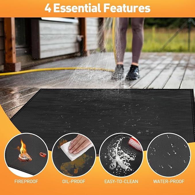 kanhiro Large 65 x 48 inches Under Grill Mat for Outdoor Grill, Indoor Fireplace/Fire Pit Mat, Double-Sided Fireproof Grill Pad, Oil-Proof Waterproof BBQ Protector for Decks and Patios