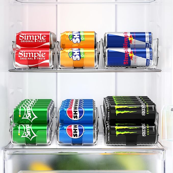 Simple Houseware Tall Skinny Can Organizer and Dispenser for Refrigerator or Pantry, Clear, Set of 2
