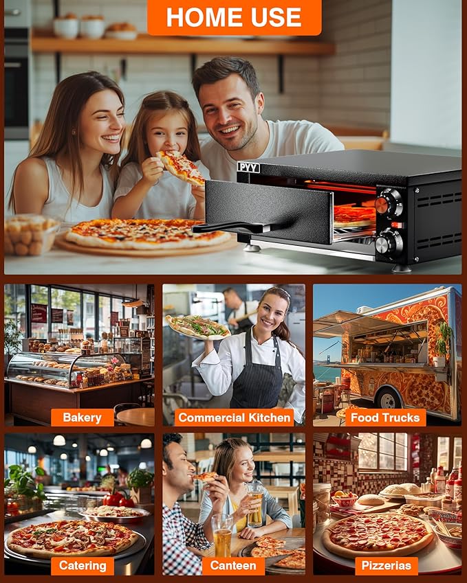 PYY Electric Pizza Oven - Indoor Countertop Pizza Oven 1100W, Commercial Pizza Maker Machine for Home with Timer Stainless Steel Pizza Cooker