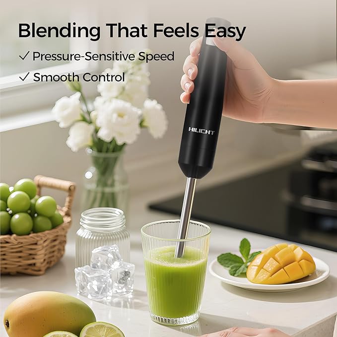 Cordless Hand Blender, 12V Rechargeable Immersion Blender with Brushless Motor, 60+ Bowls per Charge, 2-Blade, Auto Lock, Whisk & Frother for Soup, Smoothies, Baby Food