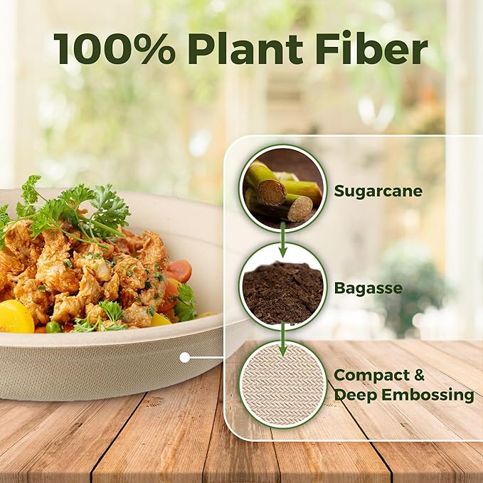 [500 COUNT]Sugarfiber by Harvest Pack PFAS FREE 24oz Round Soup Paper Bowls - Compostable Heavy-Duty Eco-Friendly Disposable Bagasse Bowl sugarcane made plant fibers for Meal Prep