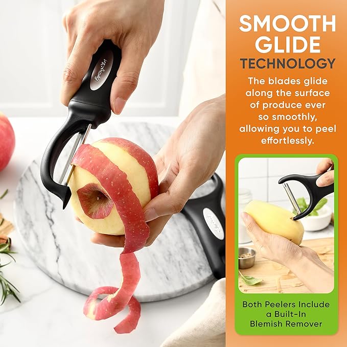 Spring Chef Swivel Vegetable Peeler & Y Peeler with Sharp Stainless Steel Blades & Premium Lemon Zester (Fine Grater) with Handle - 3 Product Bundle - Black
