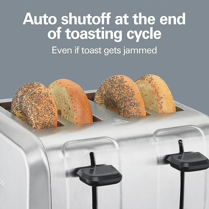 Hamilton Beach 4 Slice Toaster with Extra Wide Slots for Bagels, Shade Selector, Toast Boost, Slide-Out Crumb Tray, Auto-Shutoff and Cancel Button, Brushed Stainless Steel (24910)