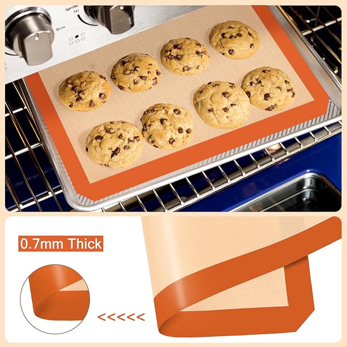 Silicone Baking Mat, Reusable Silicone Mats for Baking Set of 3, Non-Stick Baking Supplies for Pastries, Cookies, Macaroons, Bread