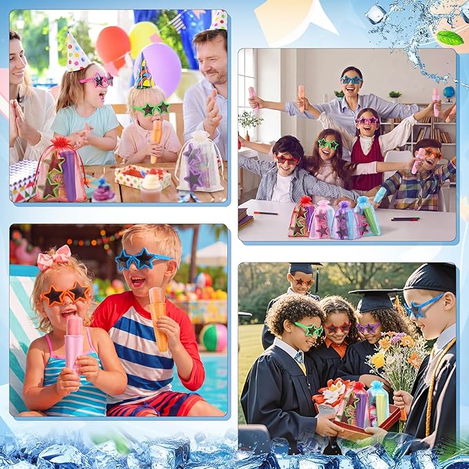 JellyArch 96 Pcs Kids Star Sunglasses Silicone Ice Pop Molds bulk with Inspirational Cards Set Reusable Handheld Ice Pop Yogurt Sticks Summer Party Favor End of the Year Students Gifts from Teacher