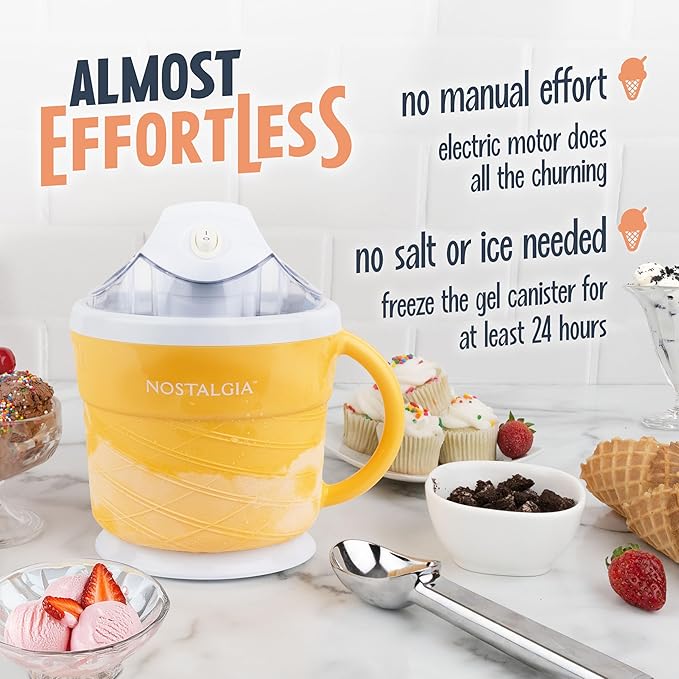 Nostalgia Electric Ice Cream Maker - Old Fashioned Soft Serve Ice Cream Machine Makes Frozen Yogurt or Gelato in Minutes - Fun Kitchen Appliance - Modern Style - Tan - 1.5 Quart