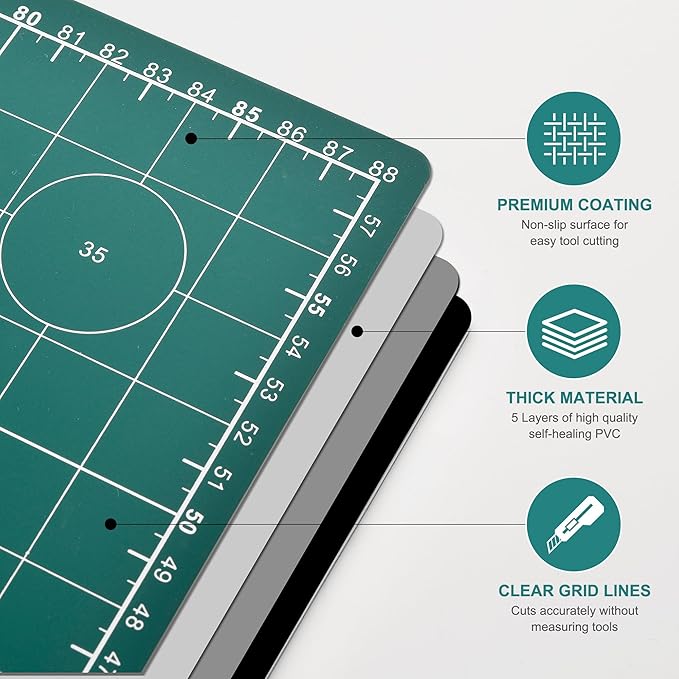 Prime Vinyl Cutting Mat, 23" x 35" Large Self Healing Sewing Mat, 5-Ply Heavy Cut Board, Rotary Cutting Mat for Crafts, Sewing Supplies and Quilting Tools.