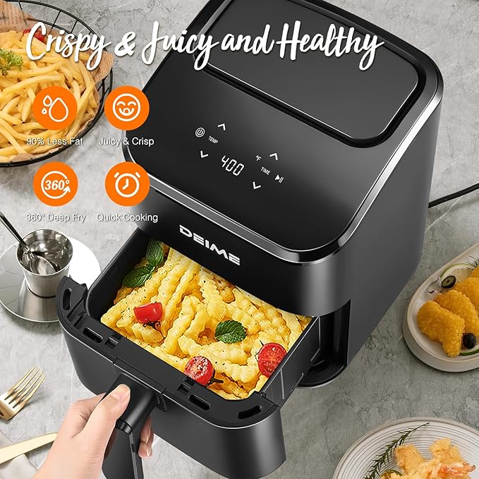 DEIME Air Fryer, Small Digital 3 Qt Airfryer Space Saving Compact, Bake, Reheat, Roasts for Quick Easy Meals, Mini Compact & Quiet, Nonstick & Dishwasher Safe Basket (Black)