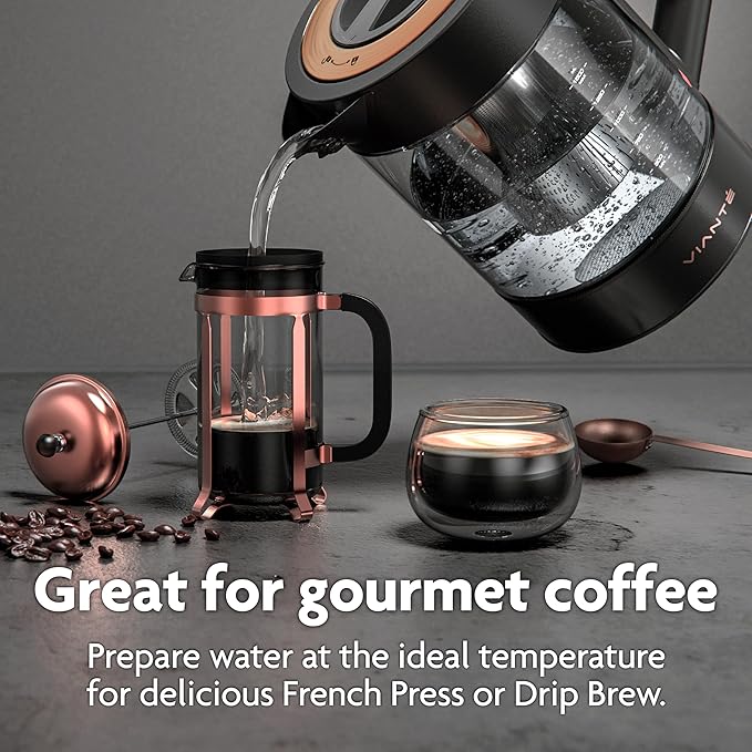 Vianté Electric Kettle With Infuser. No Plastic In Contact With Water. Hot Tea Maker With Temperature Control And Automatic Shut Off 1.5 Liters Capacity | Black Color