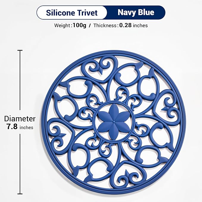 SMARTAKE 3 Set Silicone Trivet Mats, Multi-Use Carved Trivet Mat, Insulated Non-Slip Durable Kitchen Mats, Flexible Modern Kitchen Table Mat, for Hot Dishes, Pots, Dining Countertop, Navy Blue
