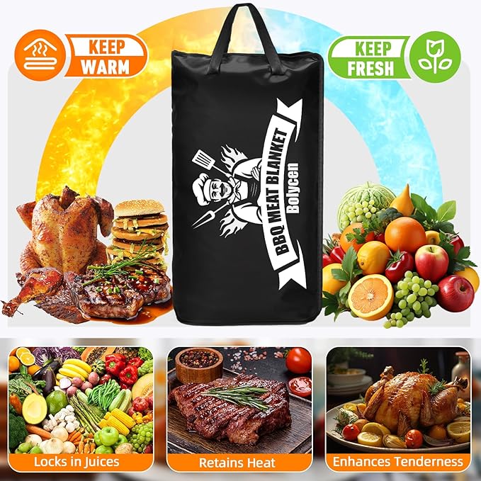 Upgraded BBQ Blanket for Resting Meat - Smoker Accessories Brisket Blanket - Insulated Meat Resting Bag with Wide Mouth for Steak/ Pork Shoulder/ Turkey - Thanksgiving Christmas Stocking Stuffers Birthday BBQ Accessories Grilling Gifts for Men Dad(21inch)