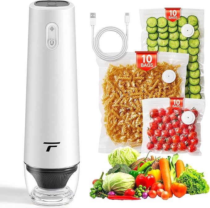 Vacuum sealer for food, Chef’s Design to Preserve Freshness, Compact Handheld Vacuum Sealer with 30 Reusable Bags, Professional-Grade for Food Storage Savers, Pebble