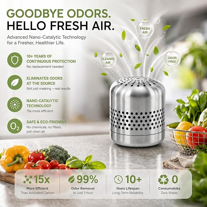 Fridge Deodorizer Lasts 10 Years, long-lasting Refrigerator Deodorizer Odor Eliminator - More Effective Than Baking Soda & Charcoal Bags, For Car, Closet - Nano Catalyst Technology (1 Pack)