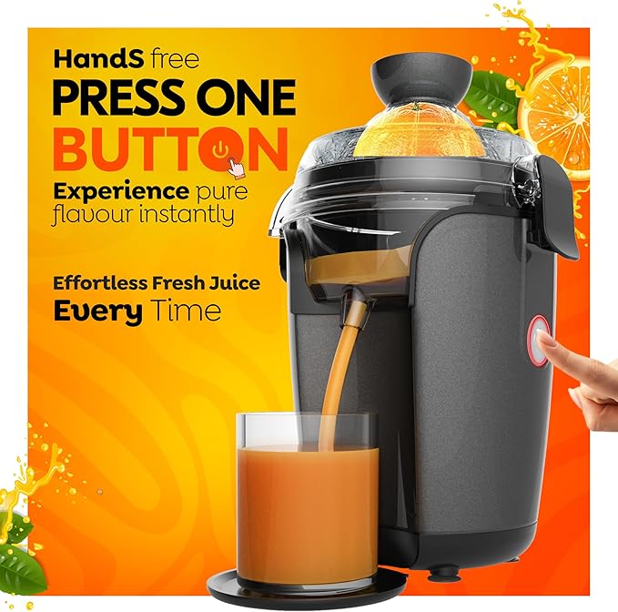 Eurolux Hands-Free Electric Citrus Juicer Machine, Orange Lime Grapefruit Lemon Squeezer, Easy to Clean, 2 Cone Sizes (Gray)