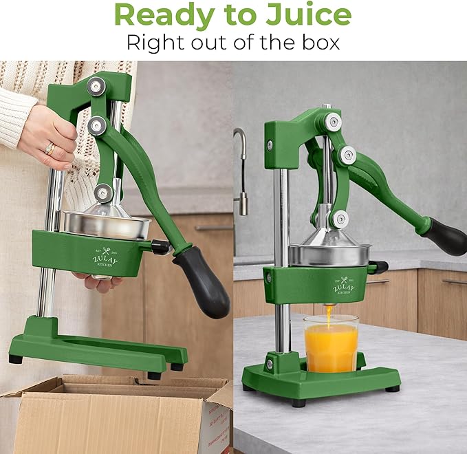 Zulay Kitchen Cast Iron Juicer - Heavy Duty Manual Juicer with Detachable Strainers for Easy Cleaning, Orange Juice Press for Citrus Fruits, Perfect for Bartenders, Juice Lovers & Health Enthusiasts
