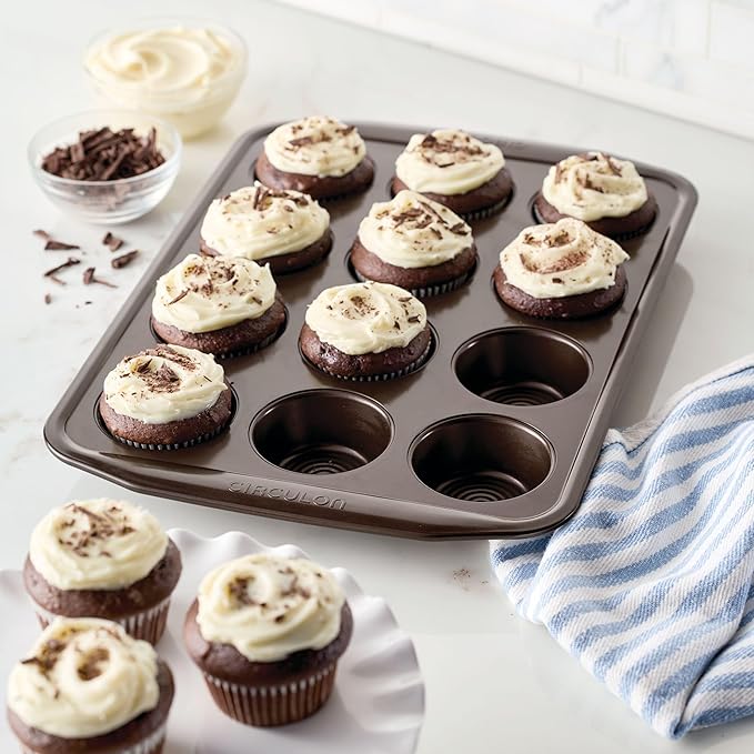 Circulon Nonstick Bakeware 12-Cup Muffin Tin, Brown, Steel