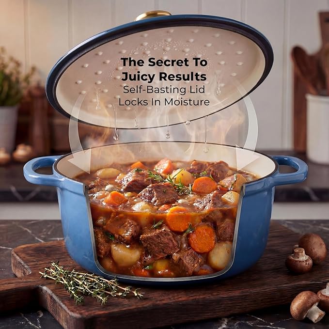Zulay Kitchen 6 Quart Enameled Cast Iron Dutch Oven Pot with Lid – Premium Durability & Oven Safe up to 500°F – Heavy Duty Cookware Perfect for Bread Baking, Stews, Braising & Roasting - Aquamarine