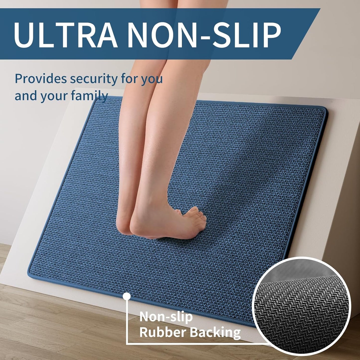 Kitchen Mats for Floor, Super Absorbent Kitchen Rugs Non Slip Washable, Soft Imitation Linen Braided Runner Rug, Standing Mat Kitchen Sink Mat, Easy to Clean, Blue 17x71