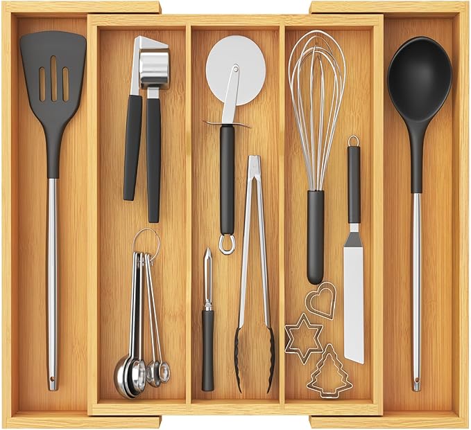 Lifewit Silverware Drawer Organizer, Expandable Cooking Utensil Tray, Adjustable Plastic Storage for Spoons Forks Knives, Large