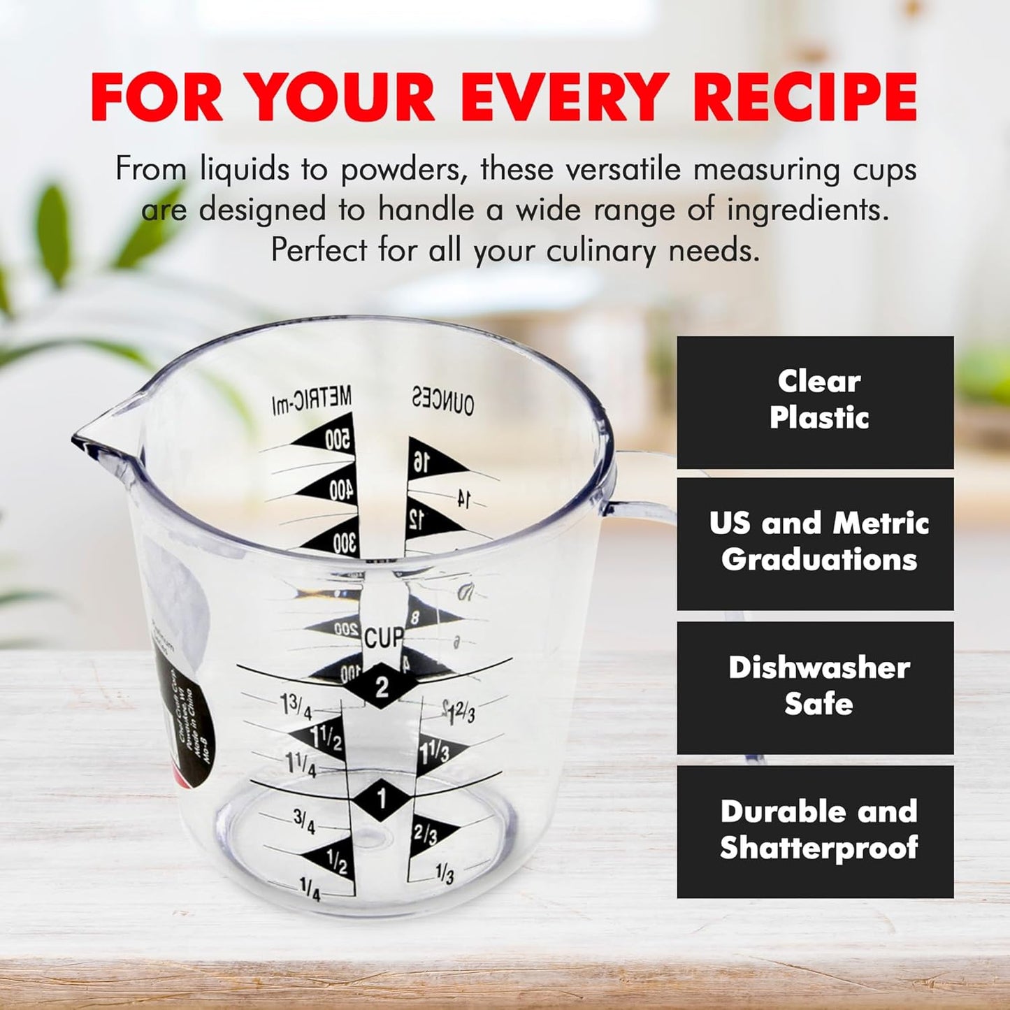 Chef Craft Select Plastic Measuring Cup, 2 Cup, Clear