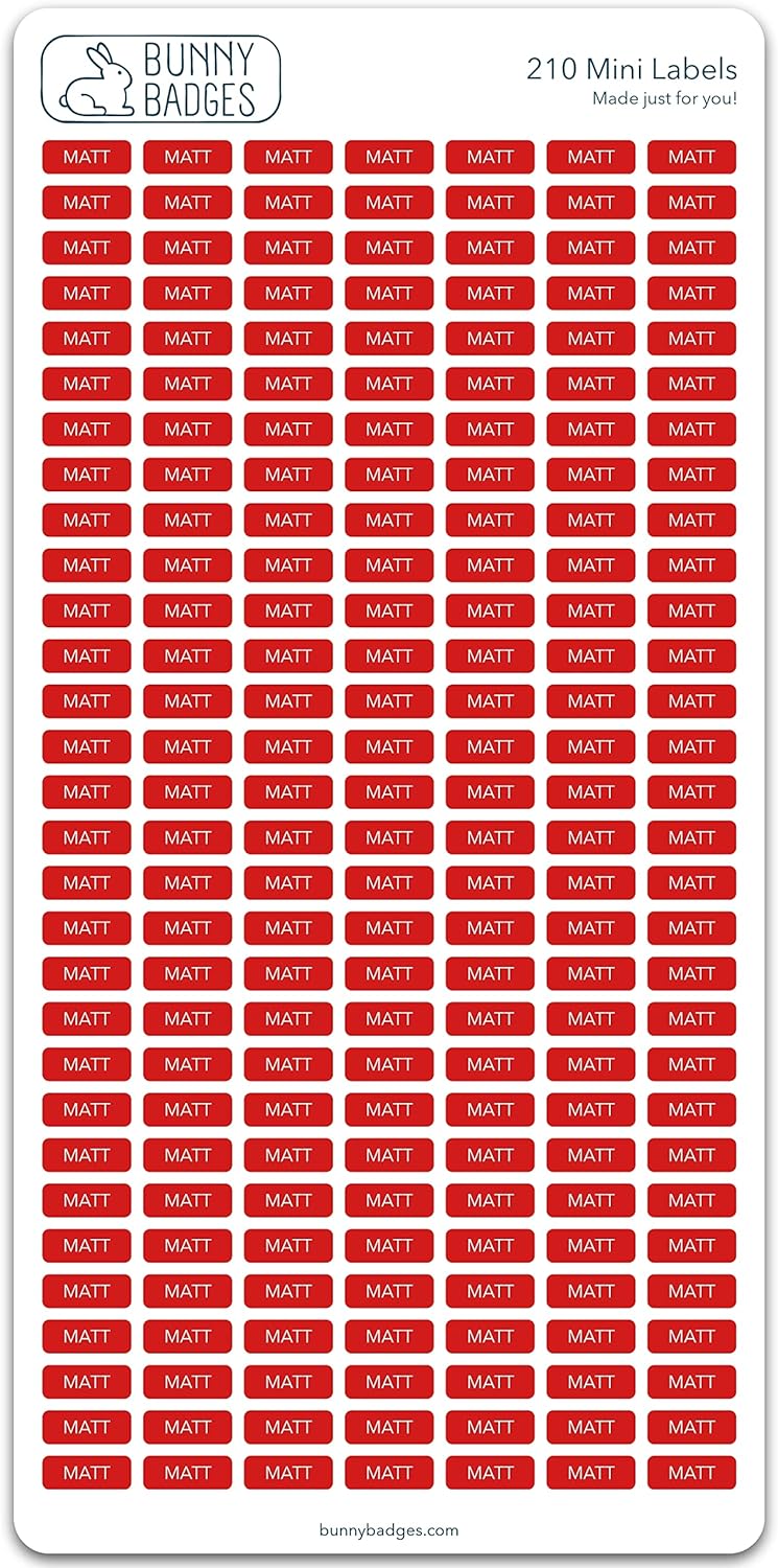 Personalized Name Labels (210 Labels) (0.63" × 0.24") Mini Custom Name Stickers - Waterproof Name Labels for Kids, Toddlers and Parents