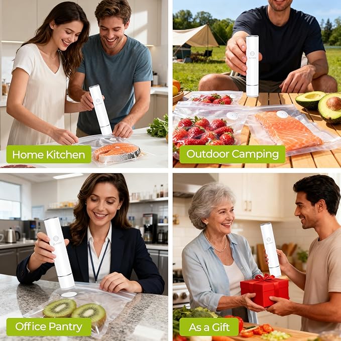 Handheld Vacuum Sealer for Food, Compact Portable Food Saver Pump with 20 BPA‑Free Reusable Vacuum Bags Type-C Rechargeable, Ideal for Sous Vide, Meal Prep, Leftovers & Freezer Storage