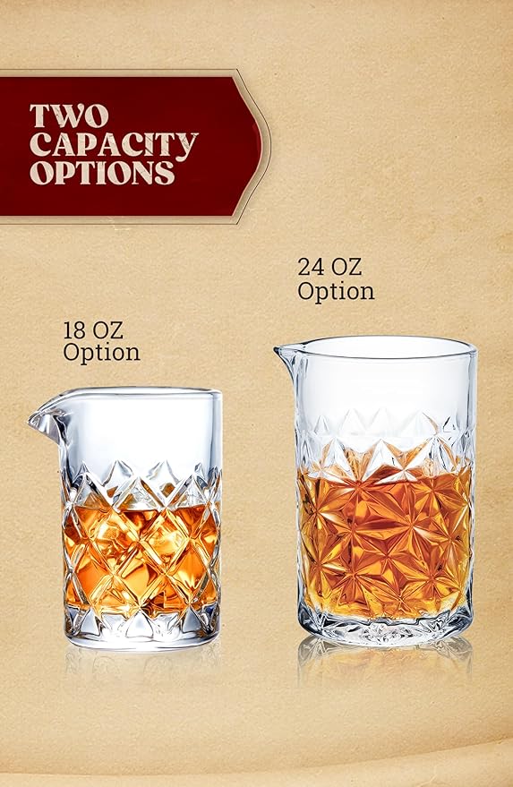 KITESSENSU Cocktail Mixing Glass 24oz 710ml - Crystal Bartender Accessories Glass Beaker to Mix & Stir Cocktails - Thick and Sturdy Bottom - Premium Seamless Design