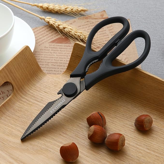 All Purpose Kitchen Scissors for Food, Heavy Duty Kitchen Shears that Come Apart Dishwasher Safe, Sharp Durable Stainless Steel Scissors for Meat, Soft Grip Comfort Handle,Titanium Plated Black