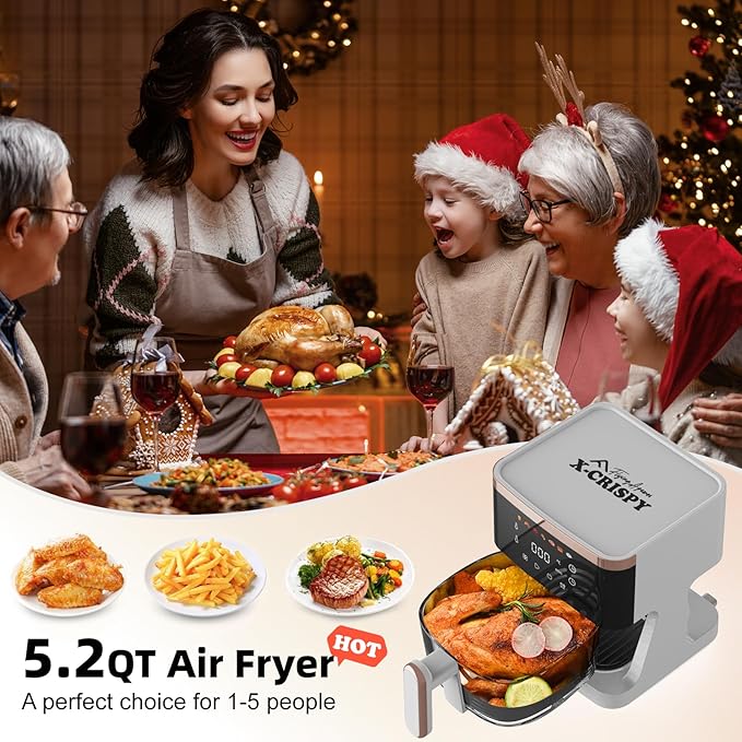 APSARAS USA Air Fryer Glass, 5.2QT Convection Oven Glass Air Fryer Non Toxic, Transparent Fry Bowl | Cook Shrimp, Steak, Fries, Wings, Chicken & More | Precise Temperature Control & Time