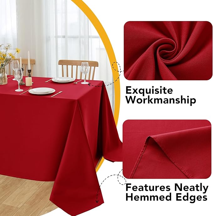 10-Pack Red Tablecloths for Rectangle Tables, 60 x 84 Inches, Stain-Resistant Polyester Fabric for 4 Foot Tables - Washable Table Covers for Weddings, Banquets, Birthday Parties, Events