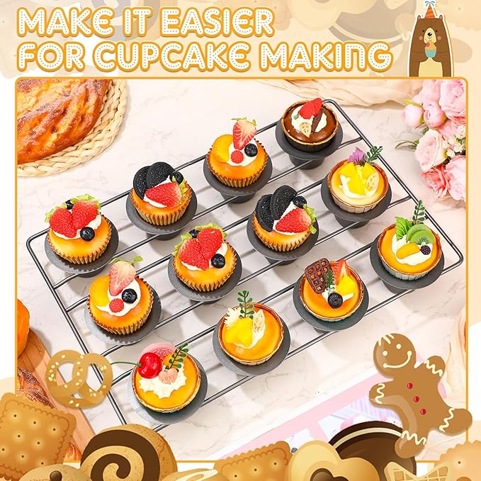 Shellwei 2 Pcs 12 Cups Non Stick Popover Pan Muffin Pan Mini Cupcake Pan for Oven Baking, Carbon Steel(Gray)