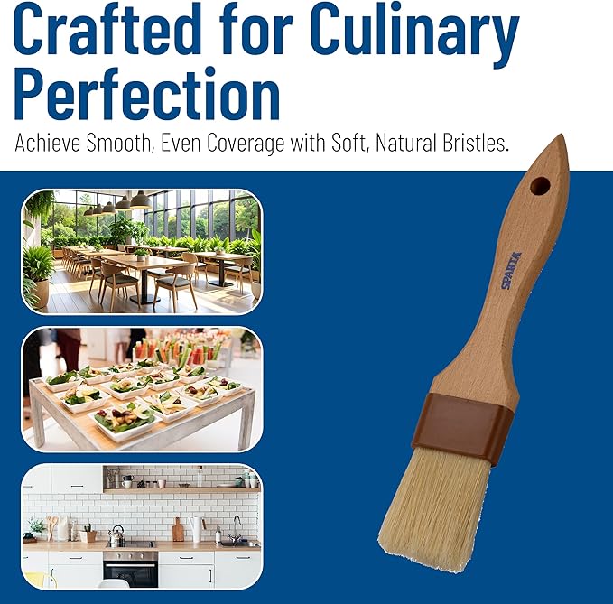 SPARTA Chef Series Basting Brush, Flat Boar Bristle Pastry Brush for Cooking and Baking, 1.5" Wide, 12 Count