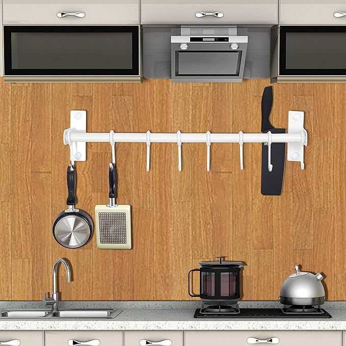 Dseap Pot Rack - Pots and Pans Hanging Rack Rail with 8 Hooks, Double Bars, Pot Hangers for Kitchen, Wall Mounted, White, 2 Packs
