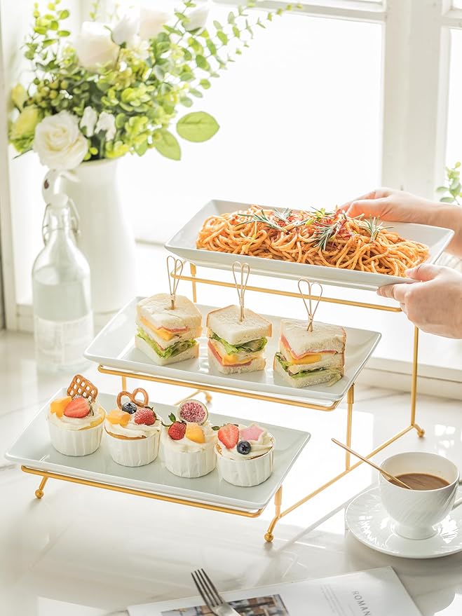 YHOSSEUN 3 Tier Serving Tray with Serving Stand, Serving Dishes for Entertaining, Tiered Serving Tray for Mother's Day, Suitable for Dessert Table Display Set Catering Supplies, 12 inch Gold