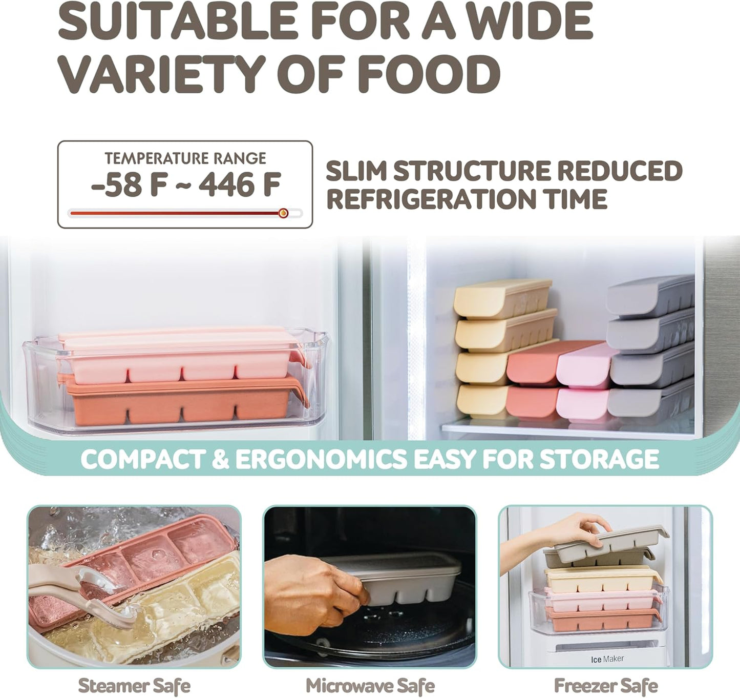 Silicone Freezer Trays with Lid, 1oz 6 Section - Leak Proof Silicone Freezer molds for Homemade Baby Food Breastmilk, Purees, Vegetables, Baby Food Jars Ice Tray with Lid BPA Free Pastel Pink