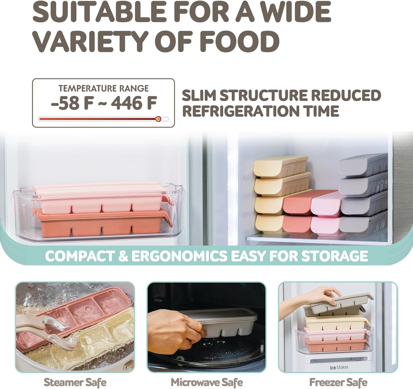 Silicone Freezer Trays with Lid,2ea 0.7oz 12 Cube-Leak Proof Silicone Freezer molds for Homemade Baby Food Breastmilk, Purees, Vegetables, Fruit, Baby Food Jars Ice Tray with Lid BPA Free Brown