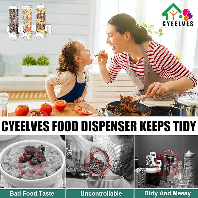 Food Dispenser Wall Mounted Grain Dispenser, Cereal Dispenser with Cup, Dry Food Dispenser Wall Mounted Triple Cereal Dispenser, Candy Dispenser Grain Dispenser for Kitchen Store Nut Coffee Beans 4.5L