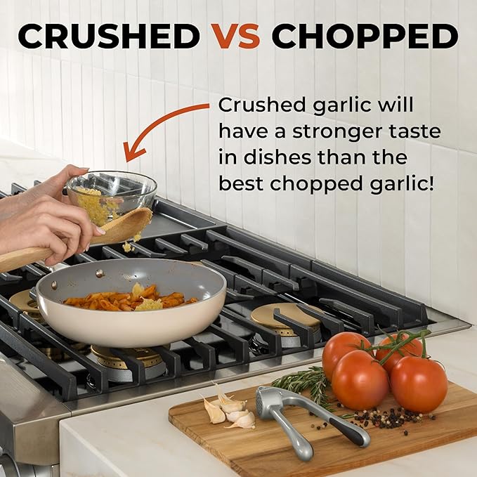 Zulay Kitchen Premium Garlic Press - Durable Garlic Masher with Soft, Easy to Squeeze Handle - Garlic Mincer Tool - Sturdy Easy to Clean Garlic Crusher (Slate Gray)