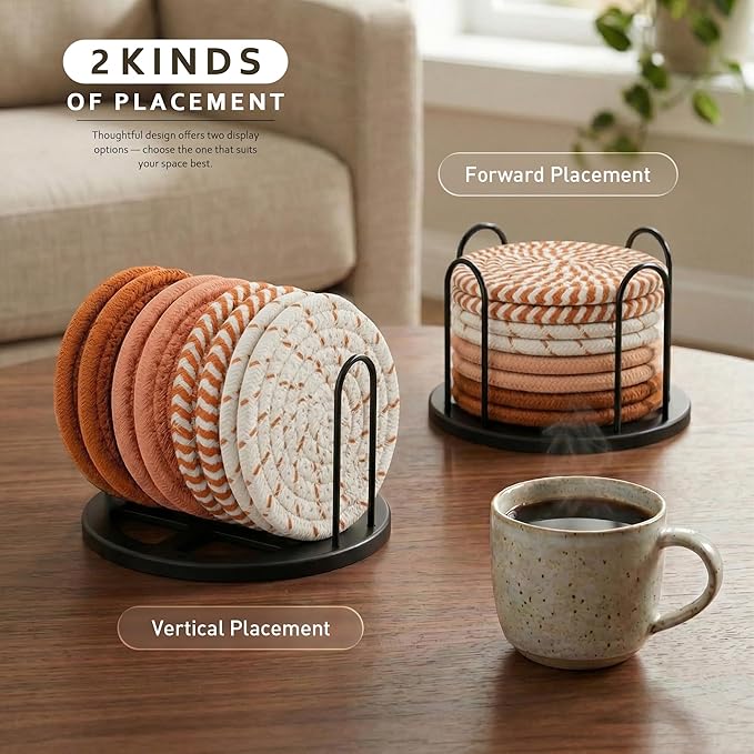 Lazebox Coasters Set of 8 for Drinks, 4 Inch Large Coasters for Coffee Table, Tabletop Protection for Hot & Cold Drinks, Versatile Coasters for Home Decor, Non-Slip & Easy to Clean