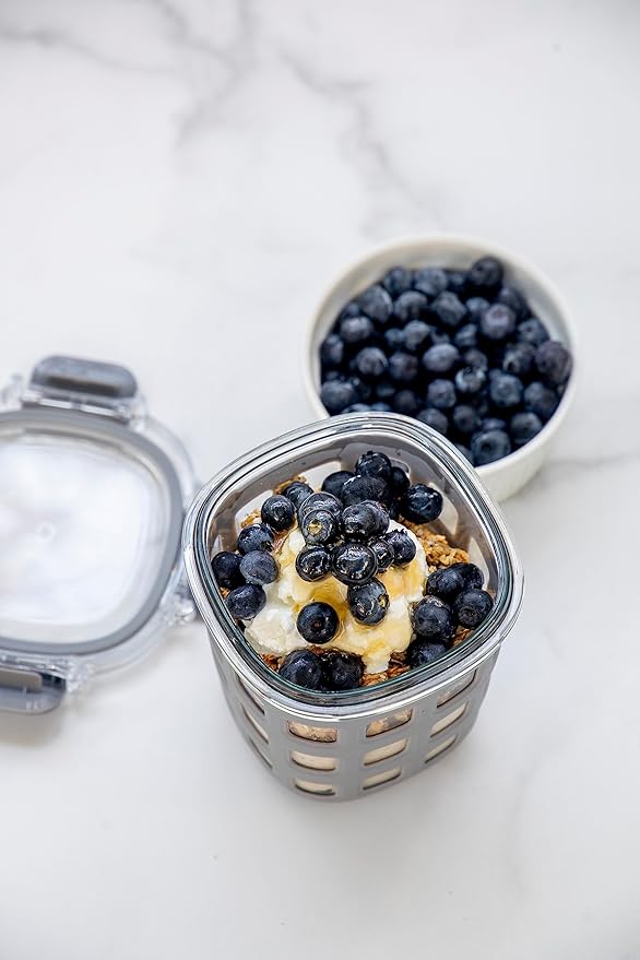 Ello Duraglass Meal Prep Container- Glass Food Storage Container with Silicone Sleeve and Airtight BPA-Free Plastic Lid, Dishwasher, Microwave, and Freezer Safe