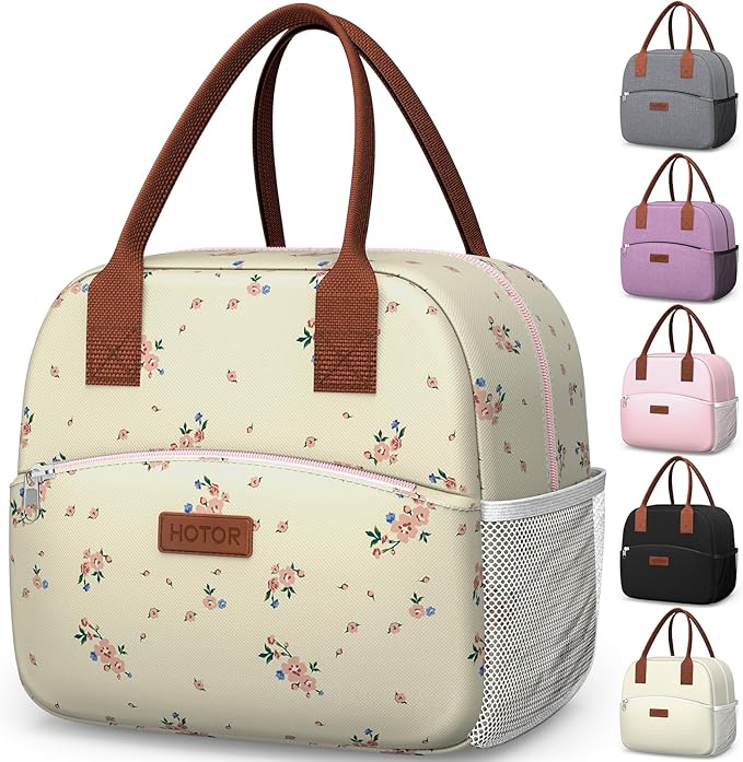 HOTOR Lunch Bag for Women & Men - Wear-Resistant Insulated Lunch Box with Large Capacity, Multi-Functional Cooler Bag for Office, Picnic, Blossom Beige, 12L, 12.20" x 6.30" x 10.20"