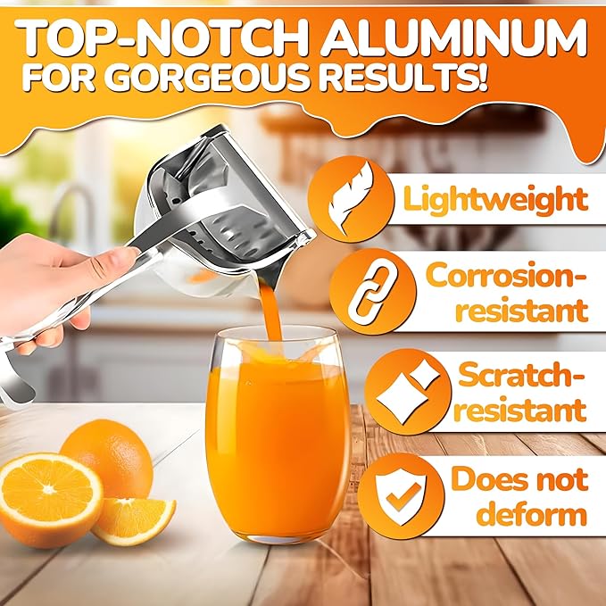 Aluminum Alloy Fresh Fruit Juice Extractor - Hand Juicer Squeezer, Non-Slip Ergonomic Grip, Easy to Use & Clean, 8.7" Length with 0.6L Capacity - Efficient Extraction of Citrus, and Other Fruits