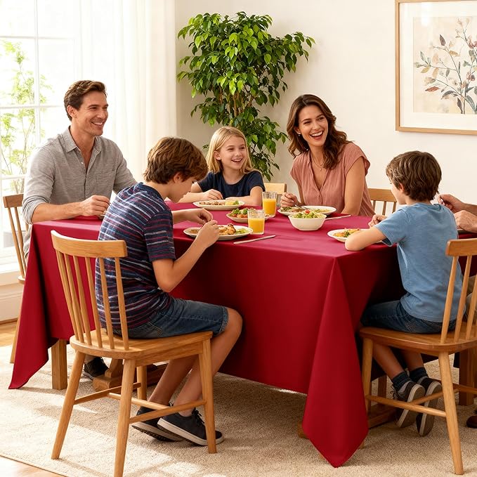 6-Pack Red Tablecloths for Square Tables, 54 x 54 Inches, Stain-Resistant Polyester Fabric for 2 Foot Tables - Washable Table Covers for Weddings, Banquets, Birthday Parties, Events