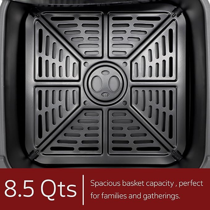 MegaChef 8.5 Quart Bundle Electric Air Fryer in Black and Stainless Steel with 125 Piece Paper Liners